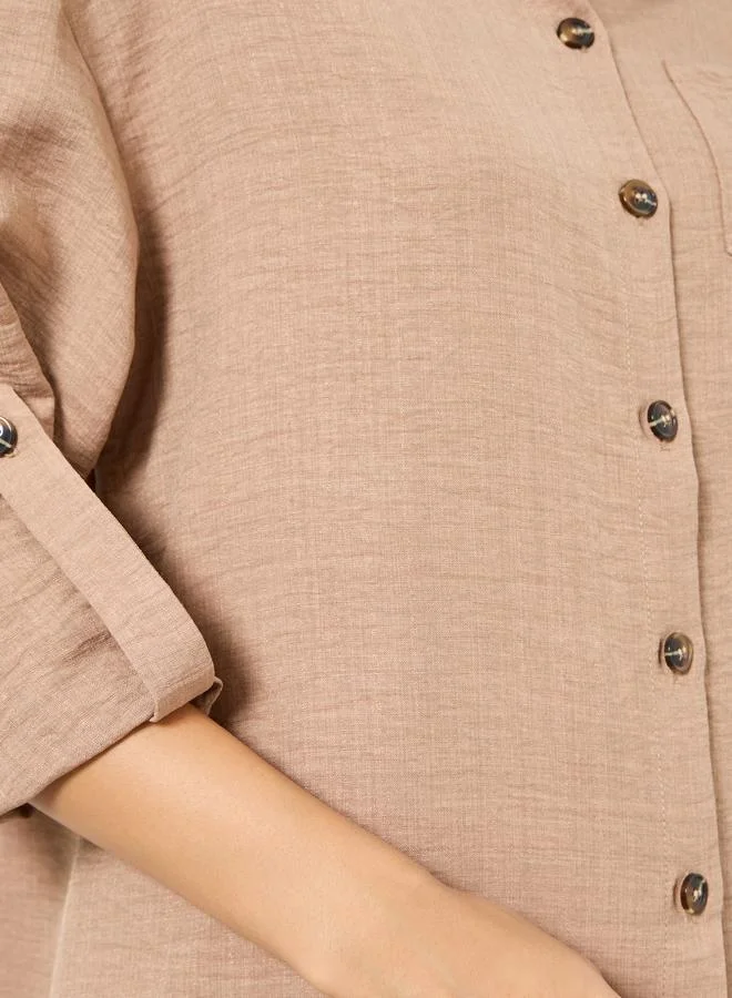 Styli  Beige Buttoned Shirt Kimono and Pant Co-ords for Women | Best Price UAE